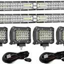 LED Light Bar Kits - 2Pcs 25'' 240W Slim Light Bars, 4Pcs 4'' 72W LED Pod Lights,12V 24V Spot Flood Combo Off Road Driving Fog Lights Wiring Kit for Trucks Tractor ATV UTV Pickup Cart SUV