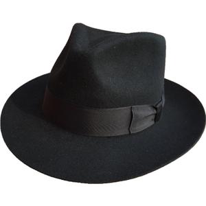 Classic Black Men's Wool Felt Godfather Gangster Mobster Gentleman Fedora Hat (M= 57cm(7 1/ 8))