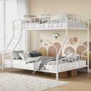 Garvee Bunk Bed Twin Over Full with Ladder and Guardrail for Kids, Adults | Heavy Duty Metal Bunk Bed Frame, Sturdy Steel Slats Support, Small Space Saving Design, No Box Spring Needed, White