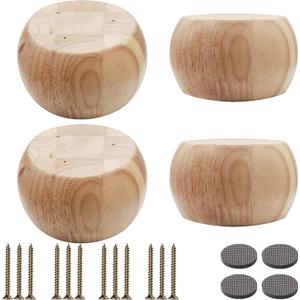 Wood Sofa Replacment Parts Natural Wood 2.7 Inch Funiture Legs Round Ball Shape Big Sofa Bun Feet Cabinet Legs Set of 4 (H: 2.7 inch)