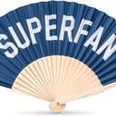 Abbott Collection Superfan Folding Hand Fan | Wood/Cotton, Navy Blue, 16"W
