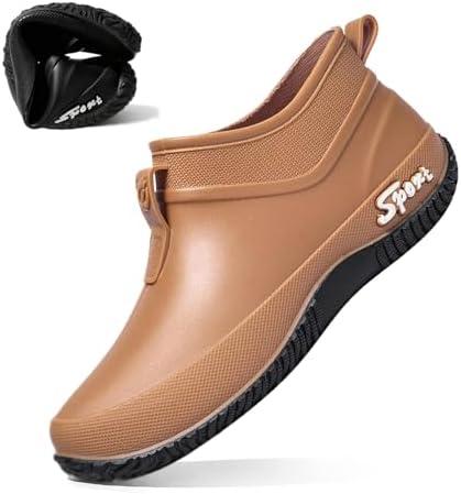 Women's Rubber Flat Low Top Rain Boot Fashion Round Wide Toe Waterproof Lug Sole Anti-Slip Slip on Deck Garden Shoes for Boating Camping Farming Outdoor Work, size 40
