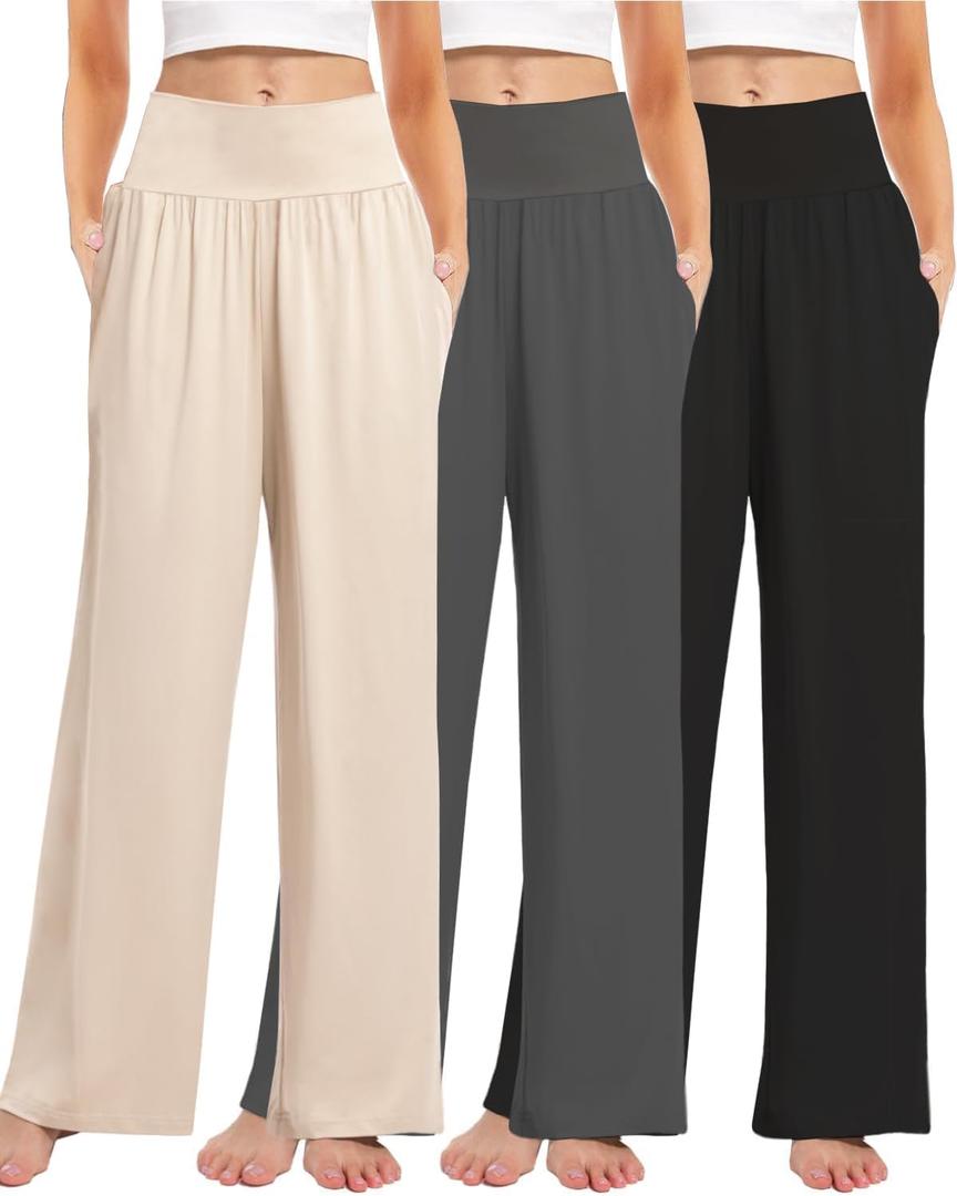 Kivdol 3PACK Women's Casual Loose Wide Leg Cozy Pants Yoga High Waisted Sweatpants Comfy Lounge Pants with Pants with Pockets XXL