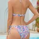 Women V Neck Halter Triangle Bikini Set 2 Piece Tie Side Bottom Floral XL (White, XL)