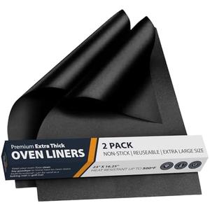Oven Liners for Bottom of Oven - 2 Pack Large Heavy Duty Mats, 17”x25” Non-Stick Reusable Liner for Electric, Gas, Toaster Ovens, Grills - BPA & PFOA Free Kitchen Accessory to Keep Oven Clean (Black)