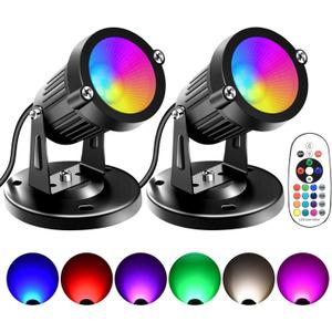 FZWLE Christmas Spot Lights Indoor, 5W RGBW Uplighting 16 Color Changing Up Lights Indoor with Remote Control, Plant Spotlight Decorative (2 Pack with Base and Stake)