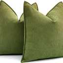 MIULEE Pack of 2 Moss Green Decorative Pillow Covers 20x20 Inch Soft Chenille Luxurious Couch Throw Pillows Farmhouse Cushion Covers with Elegant Design for Sofa Bedroom Living Room Spring Home Decor