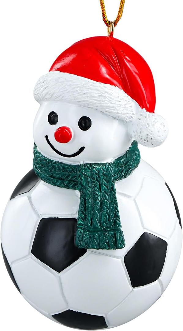 PETCEE Snowman Christmas Ornaments 2025 - Soccer Snowman Ornaments for Christmas Tree Decorations Resin Santa Hat Snow Man Hanging Ornament Keepsake Gifts for Kids Daughter Family Friends Mom Grandma
