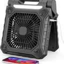 10 inch Solar Fan for Camping - Portable Rechargeable Fan with Adjustable Solar Panel, 3 Powerful Speed & Timer, Battery Operated with LED Light for Outdoor Travel Tent RV Hurricane (Black)