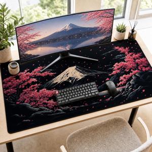Cherry Blossom Watercolor XXL Gaming Mouse Pad 48x24, Stitched Desk Mat | Thick Rubber Base Non-Slip Desk Pad, Waterproof Stitched Edges XXL Mouse Pad for PC Gaming, Office Work & Creative Workspace
