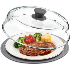 10inch Glass Microwave Splatter Cover for Food with Silicone Mat Heat Resistant Plate Splatter Guard Lid with Vent Holes & Easy-Grip Handle BPA Free, Dishwasher Safe