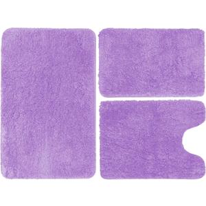RUN HELIX Purple Bathroom Rug Set 3 Piece Non-Slip Microfiber Bath Mat,Plush Shaggy Luxury Mat with Rubber Backing, Extra Soft and Absorbent Machine Washable, Bath Mats for Bathroom,Tub and Shower (20"x32"+16"x24"+ U Shape20"x20", Light Purple-solid)
