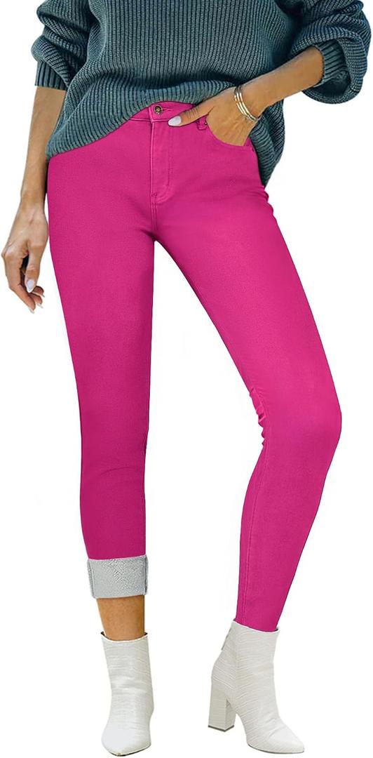 luvamia Women's Fleece Lined Jeans Winter Thermal Denim Jeggings Skinny High Waisted Stretch Warm Leggings (Pink, M)