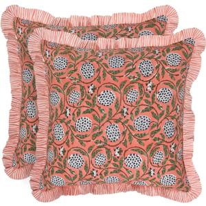 Ridhi Modern Farmhouse Pillow Covers Decorative Cotton Throw Pillow Covers Set of 2 Dark Salmon Pink Cushion Covers with Ruffle for Couch Sofa Bed Living Room Spring Home Decor 20x20