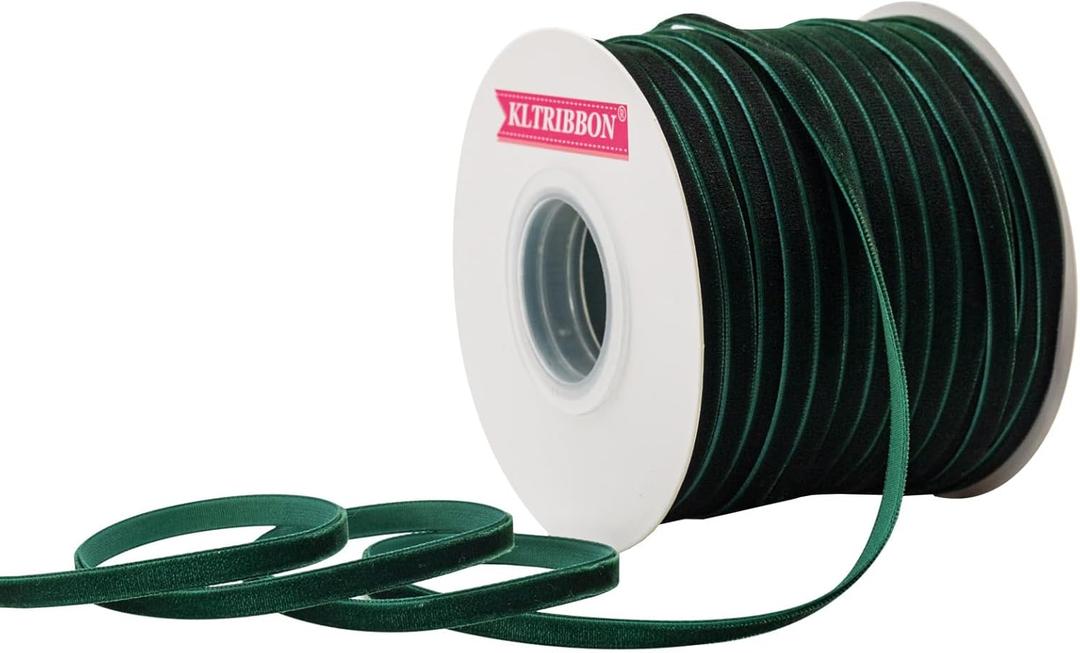 Dk Green Velvet Ribbon Single Sided,1/4 Inch X 50Yards Spool