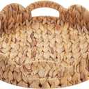 Yangqihome Round Scalloped Serving Tray, 14 inch Decorative Water Hyacinth Scalloped Basket with Built-in Handles, Round Ottoman Trays for Coffee Table for Kitchen and Living Room