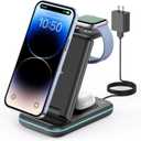GEEKERA 3 in 1 Wireless Charging Station, Foldable Wireless Charger Stand for Multiple Apple Devices for iPhone 16 15 14 13 12 11 Pro Max Plus X, Apple Watch Ultra/10/9/SE/8/7/6/5, AirPods Pro/4/3/2 (Black)