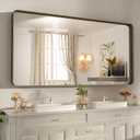 WEER 60x36 Inch Bronze Bathroom Mirror for Vanity, Brushed Bronze Metal Frame Mirror for Wall, Rounded Rectangle Bronze Frame Mirror with Tempered Glass, Anti-Rust (Horizontal/Vertical)