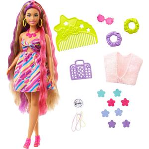 Barbie Totally Hair Doll, Flower-Themed with 8.5-inch Fantasy Hair & 15 Styling Accessories (8 with Color-Change Feature)