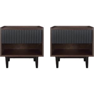 Manhattan Comfort Duane Modern Ribbed Nightstand Set of 2, Bedside Table with Full Extension Drawer and Open Shelf, Industrial Chic Living Room and Bedroom Furniture, Black Manhattan Comfort Duane Modern Ribbed Nightstand Set of 2, Bedside Table with Full Extension Drawer and Open Shelf, Industrial Chic Living Room and Bedroom Furniture, Black