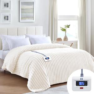Sealy Electric Blanket Full Size 72"*84",Super Cozy Faux Fur to Sherpa Reversible Heated Blanket Full Size with 10 Heating Levels & 1-12 Hours Auto Off Overheating Protection Machine Washable, Beige