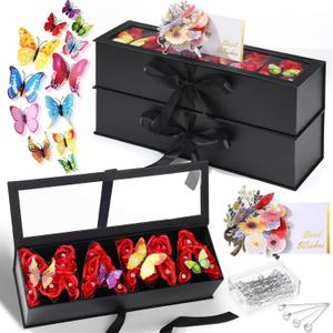 Gilprop 2 Pack Empty Mom Flower Gift Box for Mother's Day Moms Letter Shaped Empty Bouquet Box with 2 Pcs 3D Floral Greeting Card 24 3D Butterfly 50 Crystal Pins for Mother Grandma(Black,Mama)