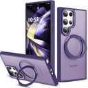 Compatible with Samsung Galaxy S22 & S23 Ultra Case with 360Rotatable Magnetic Ring Stand Compatible with Mag-Safe Military Protection Shockproof Translucent Phone Case,Dark Purple