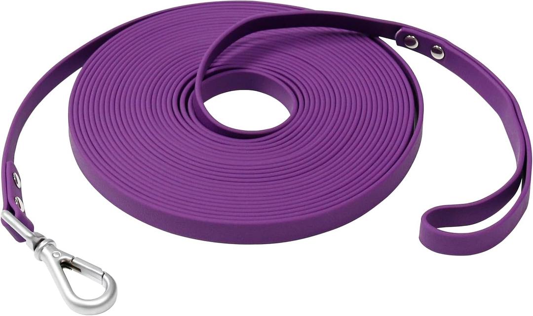 Long Dog Leash Waterproof Recall Training Lead Outdoor Long Line Great for Training, Beach, Play, Camping, or Backyard (50ft, Purple)