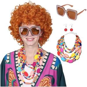 Amazon.com: FantaLook Curly Orange Red Cosplay Wig with Necklace Earrings and Sunglasses for Women Halloween Costume : Clothing, Shoes & Jewelry