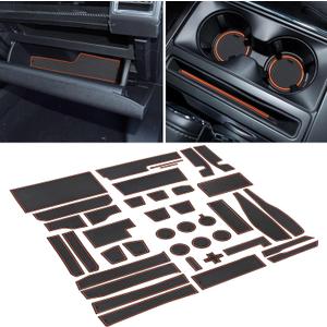 for Ford F150 Accessories 2021 2022 2023 2024 2025 Non-Slip Anti Dust Cup Holder Insert Center Console Liner Trim Door Packet Mats Custom Interior 40-pc Set (Bucket SuperCrew)(Orange Trim)