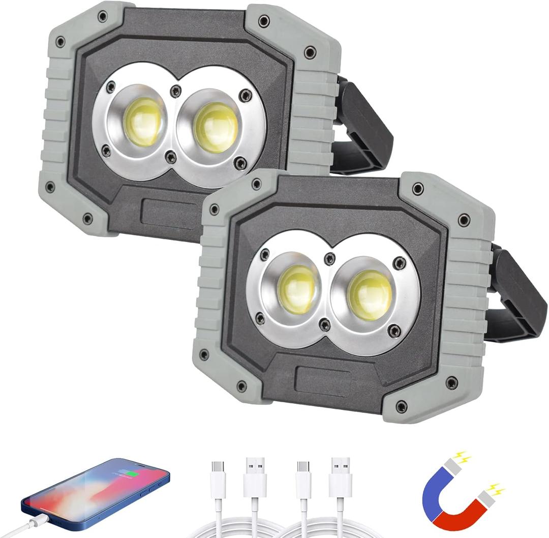 OTYTY LED Work Light 2-Pack, 30W 1500LM Portable Rechargeable Flood Lights with Magnetic Base, 4200mAh Battery for Camping & Car Repairs (W839 Grey) (W839-G)