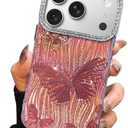 I-MGAE-IN-AR Compact Case for iPhone 17 Pro Butterfly Design,3D Diamond Camera Lens Protection Frame,Cute Soft Slim TPU Shockproof Protective Phone Cases Cover for Women Girls Aesthetic Rose Gold