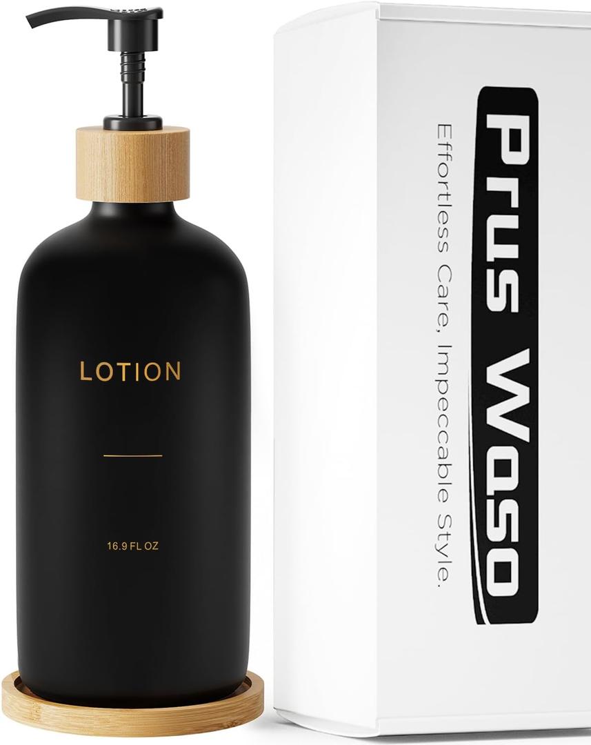 Prus Waso Black Soap Dispenser Bathroom, Lotion Pump Dispenser Perfect for Modern Soap Dispenser. (Black & Lotion)