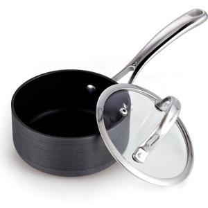Cooks Standard Classic 1 Quart Nonstick Saucepan with Glass Lid, Hard Anodized Non Stick Sauce Pan, Small Kitchen Cooking Sauce Pot Mini Milk Pan, Dishwasher Safe Cookware, Black