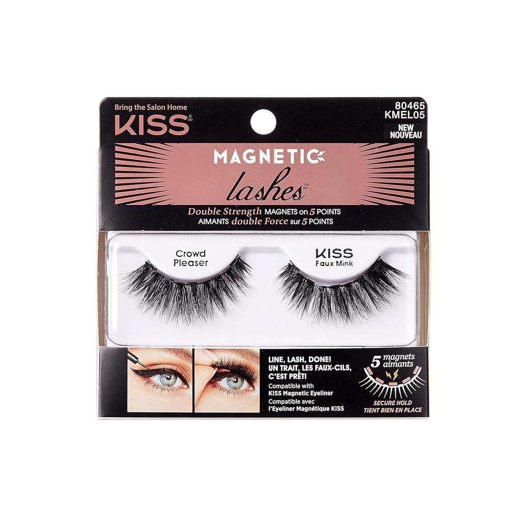KISS Magnetic Lashes, Crowd Pleaser, 1 Pair of Synthetic False Eyelashes With 5 Double Strength Magnets, Wind Resistant, Dermatologist Tested Fake Lashes Last Up To 16 Hours, Reusable Up To 15 Times (2 Count (Pack of 1))