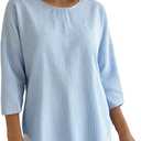 Women's 2026 Summer 3/4 Sleeve Tops Casual Striped T Shirts Crewneck Loose Office Work Shirts Cotton Blouses (L)