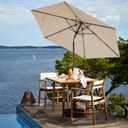 JEAREY 7.5FT Patio Umbrella Outdoor Market Umbrella with 6 Sturdy Ribs, Push Button Tilt/Crank Table Umbrella for Garden, Deck, Backyard and Pool, Beige