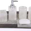 Resin Soap Dish, Soap Dispenser, Toothbrush Holder & Tumbler Bathroom Accessory 5 Piece Set (White)