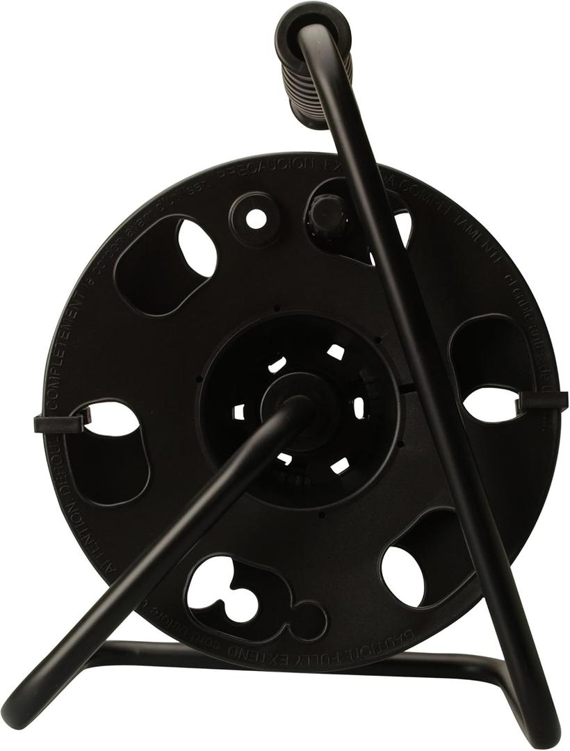 Woods 22849 Metal Extension Cord Reel Stand In Black, Heavy Duty, Quick Snap Together Design, Sturdy and Durable Stand, Easy to Grip Handles, Holds Up To 100 Feet, 14/3 Gauge Cord