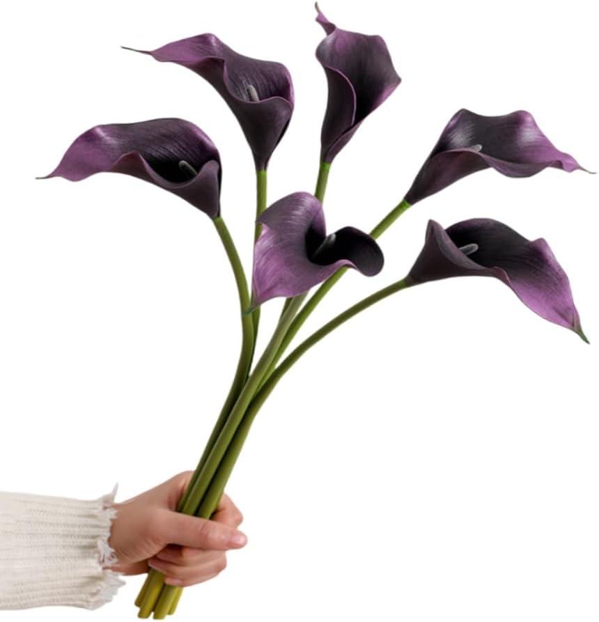 XZJMY Artificial Calla Lily Flowers, 18.9" Faux Calla Lilies Artificial Flowers Centerpiece Decor for Home Office&Home Decor (6, Purple)
