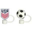 3 x U.S. Soccer Straw Toppers: Official Licensed Product, 4 Count Silicone Straw Covers, Soccer Ball and Logo Designs, Fits 9-10mm Straws, Reusable Straw Caps for Drinks and Travel