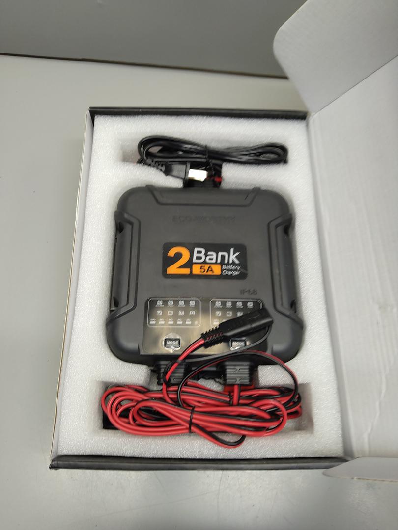 ECO-Worthy 2 Bank Marine Battery Charger 10A (5A/Bank), IP68 Waterproof 12V Charger & Maintainer for Boat RV Car, Lead-Acid LiFePO4 & Calcium Battery Desulfator