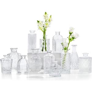 Glass Bud Vases Set of 12, Small Vases for Flowers, Clear Bud Vases in Bulk for Centerpieces Mini Vintage Vase for Rustic Home Wedding Table Decorations