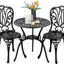3-Piece Outdoor Bistro Set Cast Aluminum Patio bar Set with Umbrella Hole, Balcony, Backyard(Black, Butterfly)