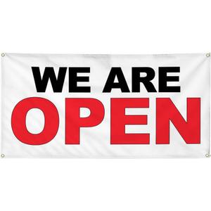 Vinyl Banner Multiple Sizes We are Open Black Red Business Outdoor Weatherproof Industrial Yard Signs 4 Grommets 24x36Inches