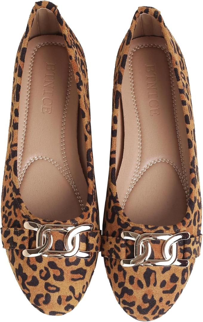 Women's Round Toe Ballet Shoes Flats Comfortable Ballerina Shoes Slip On Work Flats for Walking, Driving, Dressy (10, Leopard)