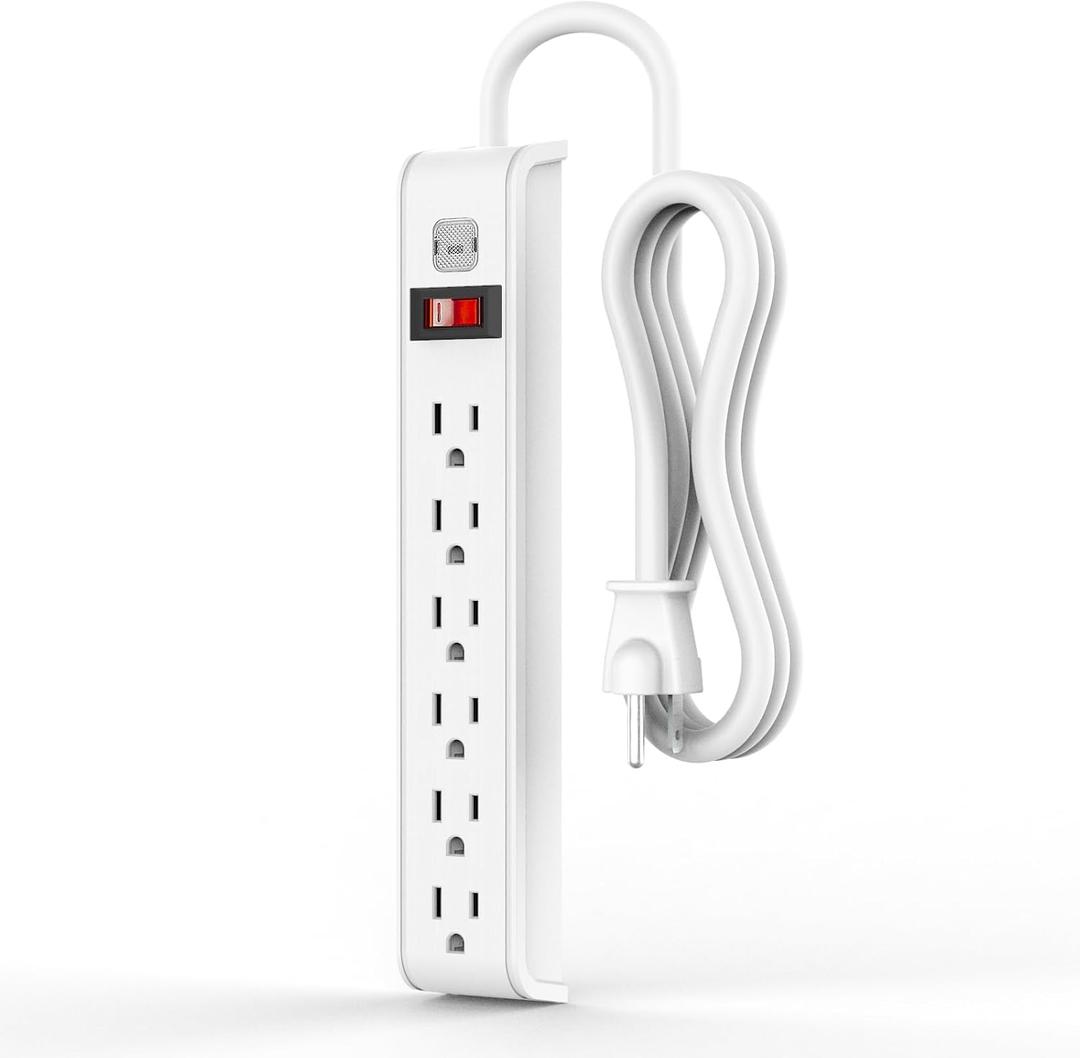 TiFFCOFiO Surge Protector Power Strip, 6 Feet Extension Cord, 600 Joules Surge Protection, Multiple Protection 6 Outlet Strip, 14 AWG Cord, 15A/1875W, ETL Listed