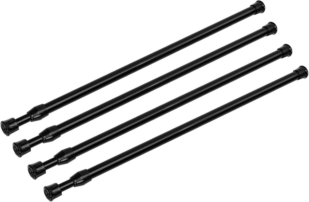 4 Pack Tension Curtain Rod 15.7-28 Inch, Small Short Adjustable Extendable Spring Loaded Rods for Windows Cabinet Blinds Closet Bedroom Kitchen Bathroom Door No Drilling, Black