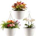 3 x RooTrimmer Hanging Planters 11 Inch, 3 Pcs Flower Pots with Drainage Hole, Self Watering Hanging Basket for Indoor Outdoor Plants, Decor, White