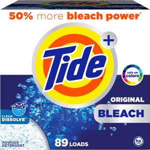 Tide Powder Laundry Detergent with Bleach, Original Scent, 89 Loads, 129 oz